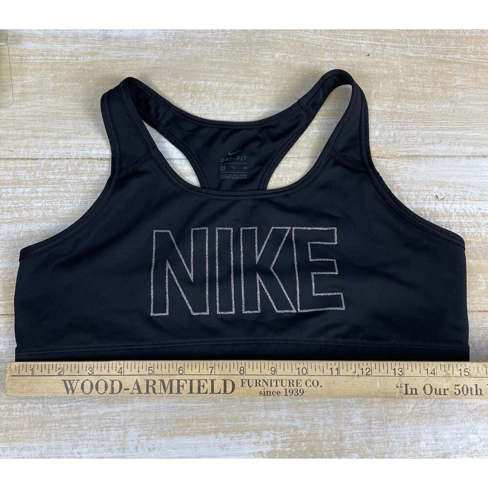 Nike Glitter Spell out Sports Bra Women’s Dri Fit Racerback Black Size XL - Picture 6 of 8